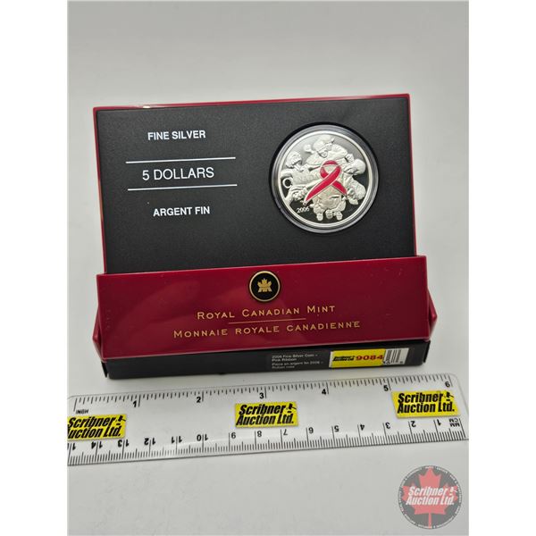 RCM Canada 2006 Fine Silver $5 Coin : Pink Ribbon (Pink Enamel) (COA #11831 : 99.99%) (GST Exempt)