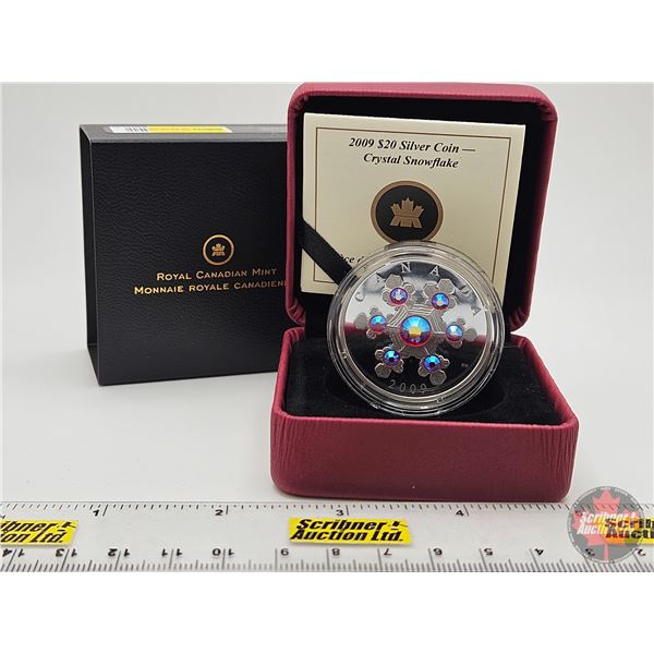 RCM Canada 2009 $20 Silver Coin : Crystal Snowflake (COA #08176 : 99.99% : Swarovski Elements) (GST 
