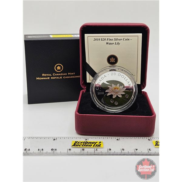 RCM Canada 2010 : $20 Fine Silver Coin : Water Lily (COA #03646) Swarovski Elements (99.99%) (GST Ex