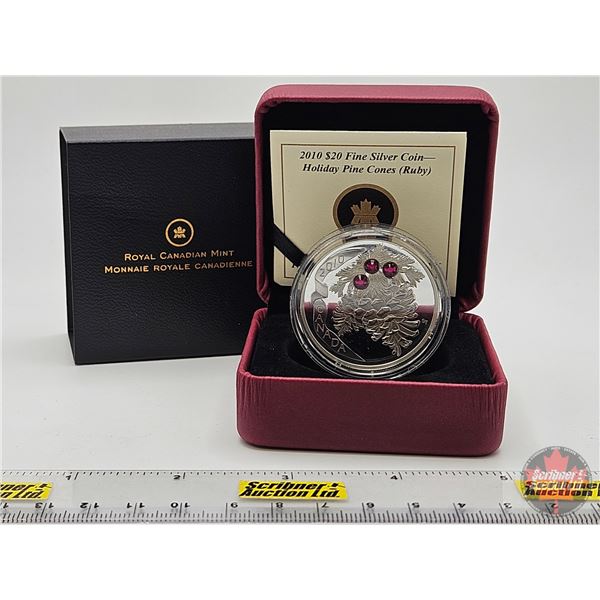 RCM Canada 2010 : $20 Fine Silver Coin : Holiday Pine Cones : Ruby (COA #1285) (Swarovski Elements) 