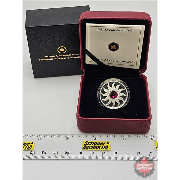 RCM Canada 2011 $3 Fine Silver Coin : Birthstone : January (COA : 99.99%) Swarovski Element (GST Exe