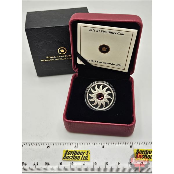 RCM Canada 2011 $3 Fine Silver Coin : Birthstone : February (COA : 99.99%) Swarovski Element (GST Ex
