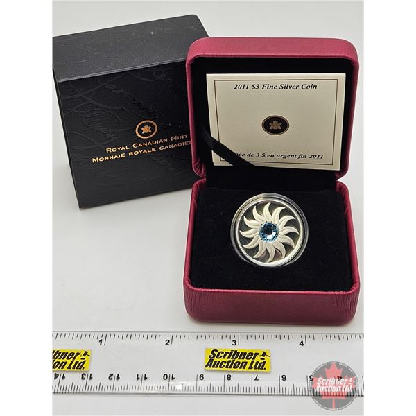 RCM Canada 2011 $3 Fine Silver Coin : Birthstone : March (COA : 99.99%) Swarovski Element (GST Exemp