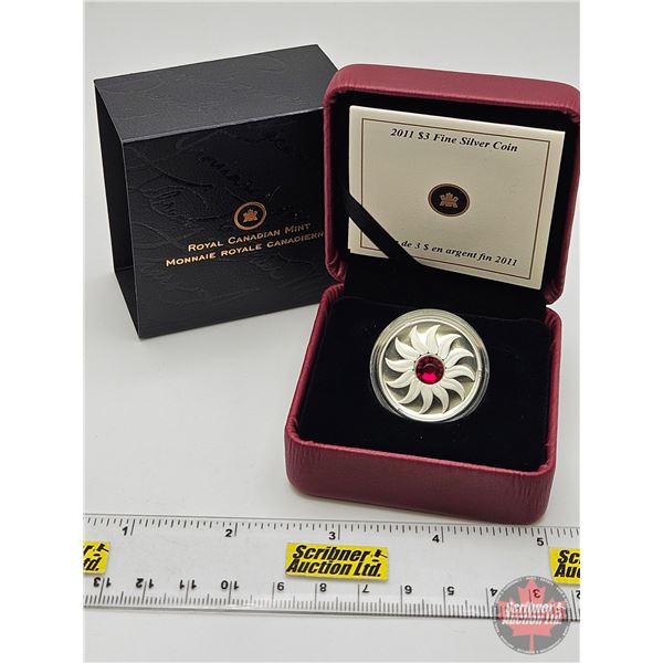 RCM Canada 2011 $3 Fine Silver Coin : Birthstone : July (COA : 99.99%) Swarovski Element (GST Exempt