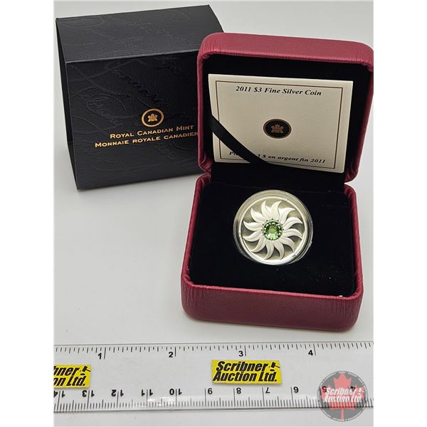 RCM Canada 2011 $3 Fine Silver Coin : Birthstone : August (COA : 99.99%) Swarovski Element (GST Exem