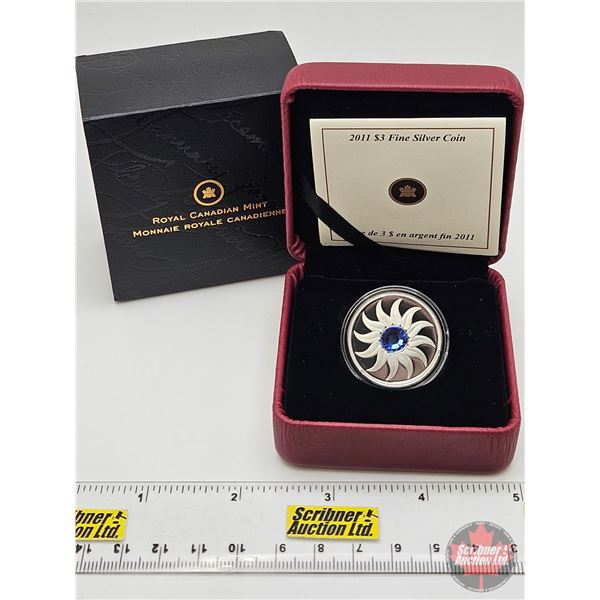 RCM Canada 2011 $3 Fine Silver Coin : Birthstone : September (COA : 99.99%) Swarovski Element (GST E
