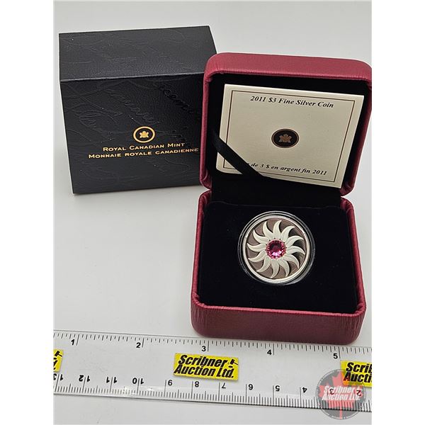 RCM Canada 2011 $3 Fine Silver Coin : Birthstone : October (COA : 99.99%) Swarovski Element (GST Exe