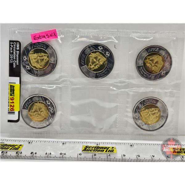 RCM Canada 2012 Toonies : HMS Shannon Circulation Coin : 5-Pack (Consignor Tag: Extra Sail)