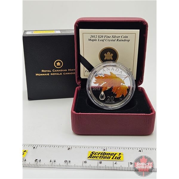 RCM Canada 2012 : $20 Fine Silver Coin : Maple Leaf Crystal Raindrop (COA #09025) Swarovski Element 
