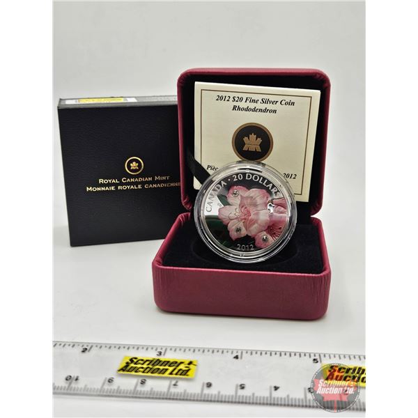 RCM Canada 2012 : $20 Fine Silver Coin : Rhododendron (COA #07261) Swarovski Elements (99.99%) (GST 