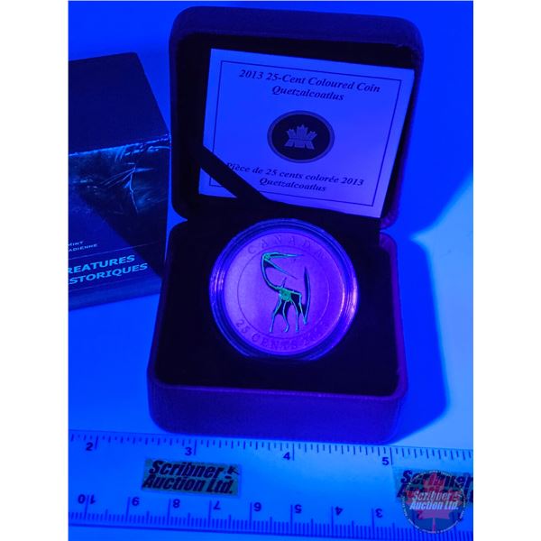 RCM Canada 2013 Twenty-Five Cent Coloured Coin : Quetzalcoatlus (COA #16995) (Glow in the Dark under