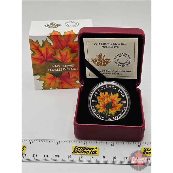 RCM Canada 2014 : $20 Fine Silver Coin : Maple Leaves (COA #6180) (99.99%) (GST Exempt)