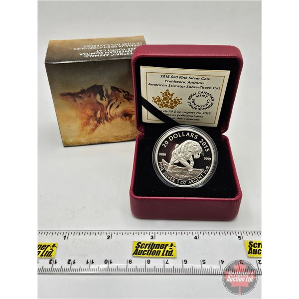 RCM Canada 2015 : $20 Fine Silver Coin : Prehistoric Animals : American Scimitar Sabre-Tooth Cat (CO