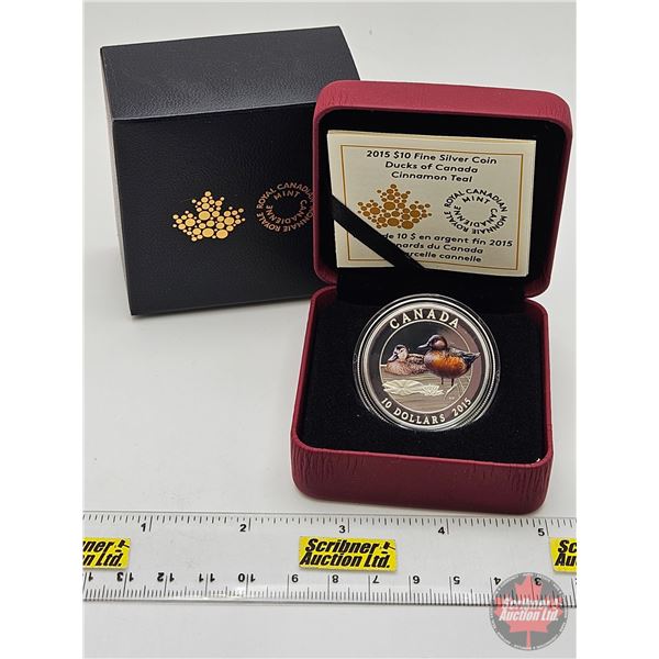 RCM Canada 2015 : $10 Fine Silver Coin : Ducks of Canada : Cinnamon Teal (COA #04078) (99.99%) (GST 