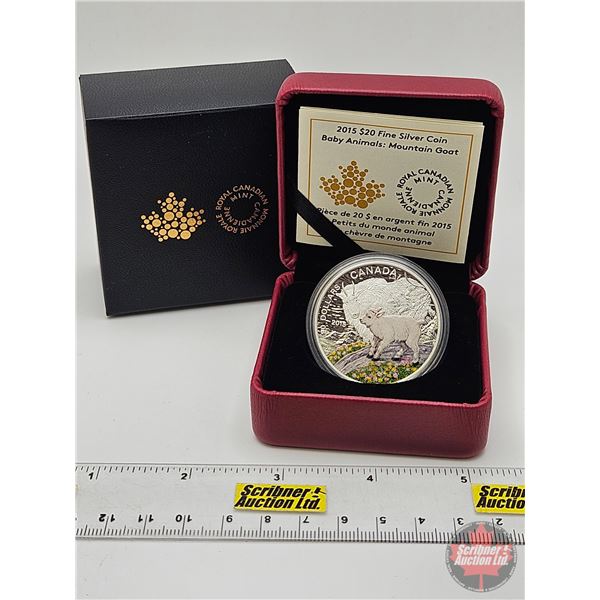 RCM Canada 2015 : $20 Fine Silver Coin : Baby Animals : Mountain Goat (COA #7090) (99.99%) (GST Exem