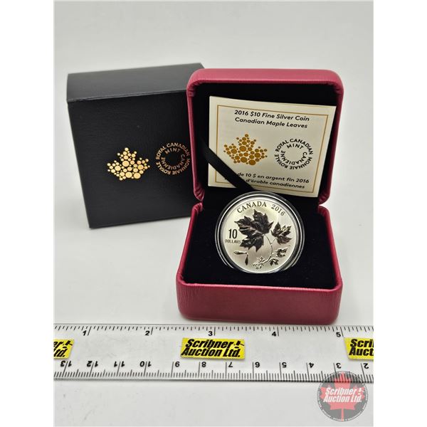 RCM Canada 2016 $10 Fine Silver Coin : Canadian Maple Leaves (COA #20479) (99.99%) (GST Exempt)