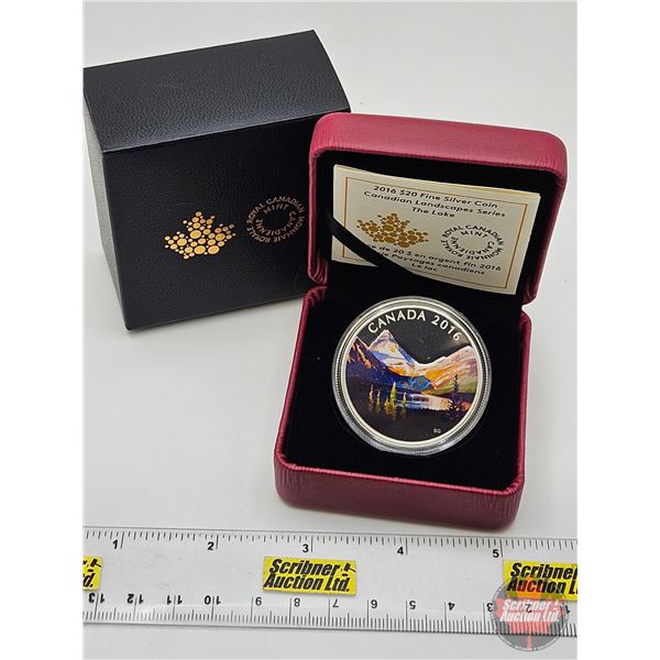 RCM Canada 2016 $20 Fine Silver Coin : Canadian Landscapes Series : The Lake (COA #0498) (99.99%) (G