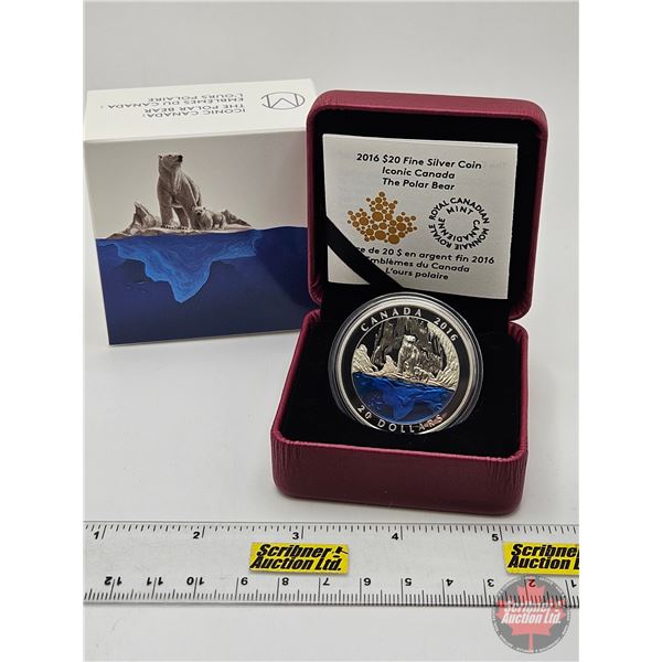 RCM Canada 2016 $20 Fine Silver Coin : Iconic Canada : The Polar Bear (COA #0984) (99.99%) (GST Exem