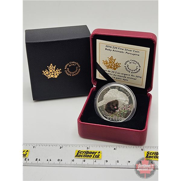RCM Canada 2016 : $20 Fine Silver Coin : Baby Animals : Porcupine (COA #6221) (99.99%) (GST Exempt)