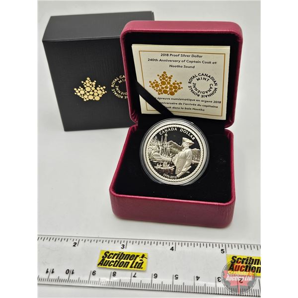 RCM Canada 2018 Proof Silver Dollar : 240th Anniversary of Captain Cook at Nootka Sound (COA #08947)