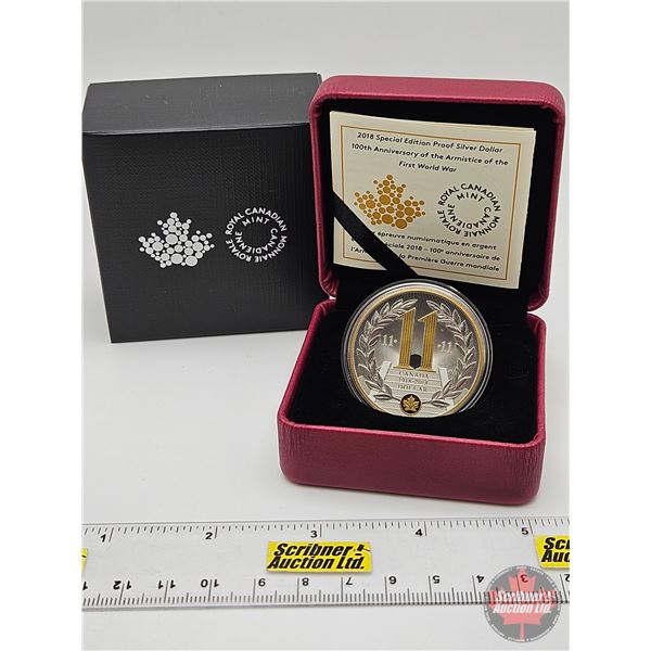 RCM Canada 2018 Special Edition Proof Silver Dollar : 100th Anniversary of the Armistice of the Firs