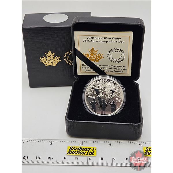 RCM Canada 2020 Proof Silver Dollar : 75th Anniversary of V-E Day (COA #09699) (99.99%) (GST Exempt)