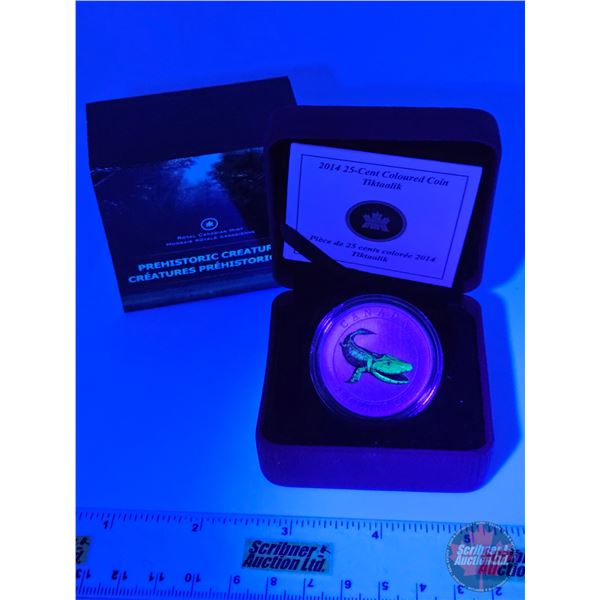 RCM Canada 2014 : 25-Cent Coloured Coin : Prehistoric Creatures : Tiktaalik (COA #20196) (Glow in th