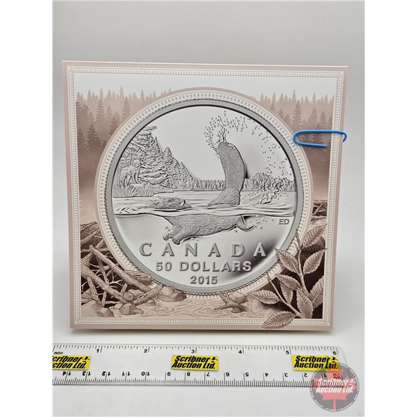 RCM Canada 2015 $50 Fine Silver : Beaver (99.99%) (GST Exempt) (Note: Two Cards)