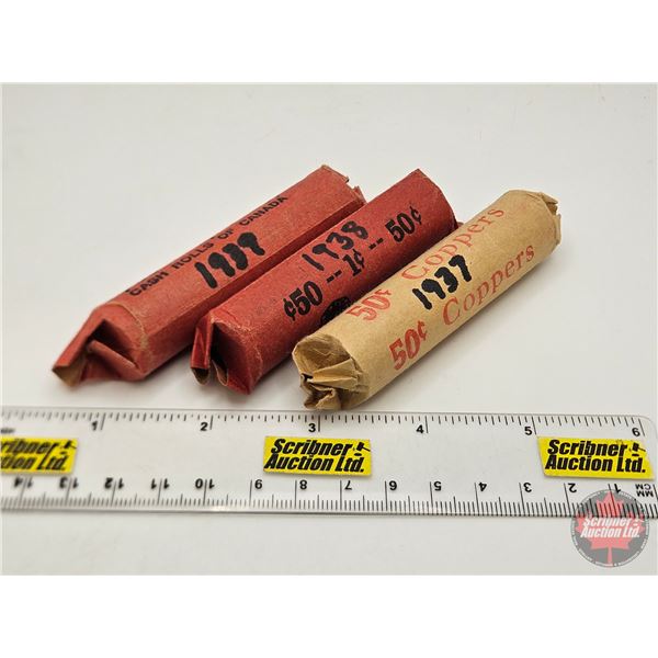 Canada One Cent Rolls (3) : 1937; 1938; 1939 (150 Coins)