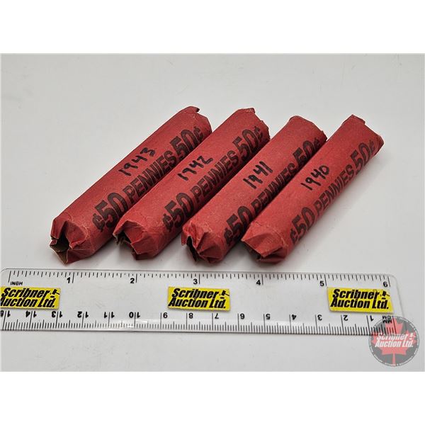 Canada One Cent Rolls (4) : 1940; 1941; 1942; 1943 (200 Coins)