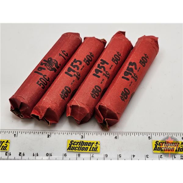 Canada One Cent Rolls (4) : 1953; 1954; 1955; 1956  (200 Coins)