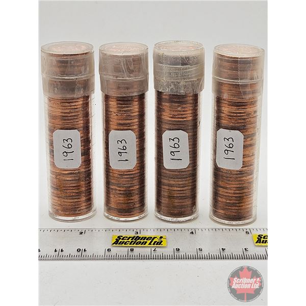 Canada One Cent Rolls (4) : 1963 (in Tubes) (200 Coins)
