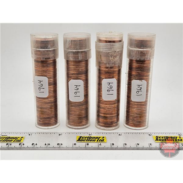 Canada One Cent Rolls (4) : 1964 (in Tubes) (200 Coins)
