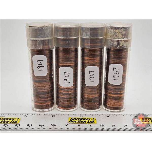 Canada One Cent Rolls (4) : 1967 (in Tubes) (200 Coins)