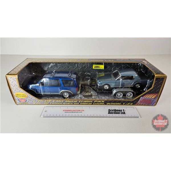 Diecast Metal Trailer Pack : Ford (Motor Max) (Scale 1:24) - Expedition - Mustang (Box Measures : 5"