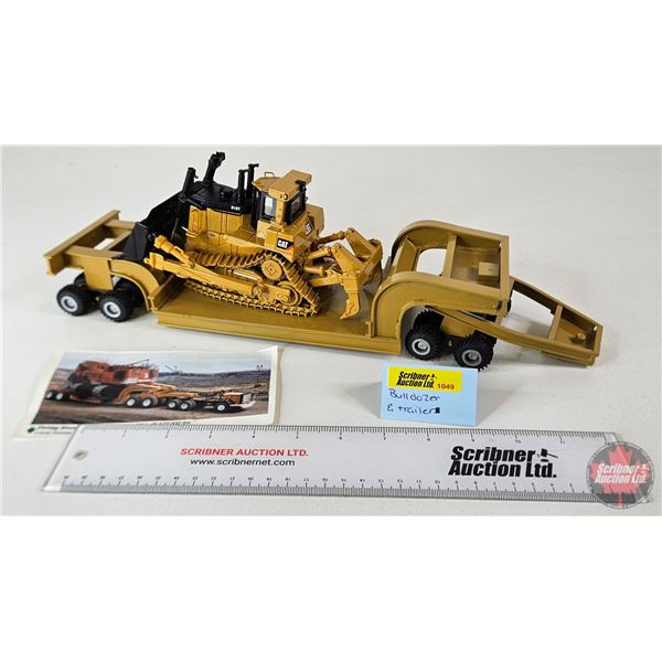 CAT Norscot Bulldozer Diecast Metal c/w Plastic Equipment Mover Trailer  (Scale 1:50) (NOTE: Bulldoz