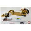Image 6 : CAT Norscot Bulldozer Diecast Metal c/w Plastic Equipment Mover Trailer  (Scale 1:50) (NOTE: Bulldoz