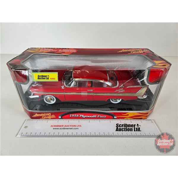 1958 Plymouth Fury : "American Graffiti" (Backlot Universal) (Scale 1:18) (Box Measures : 5-1/4"H x 