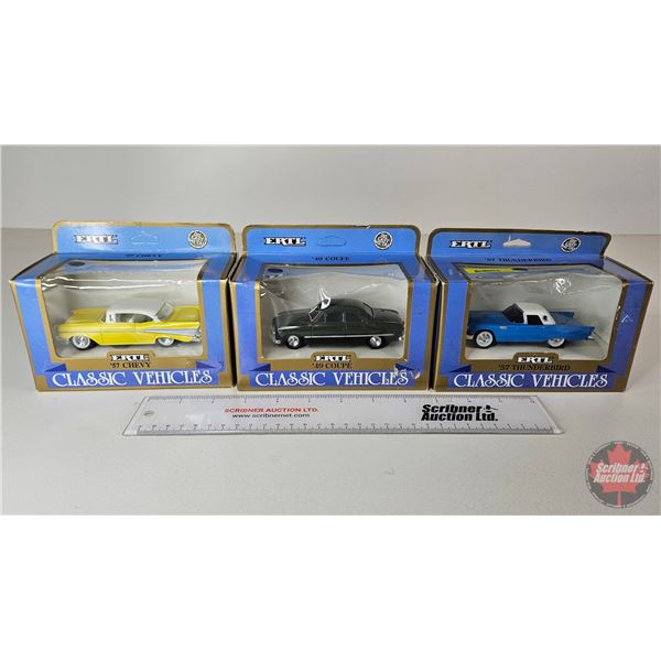 Classic Vehicles (3) : (ERTL) - '57 Chevy - '57 Thunderbird - '49 Ford Coupe (Scale 1:43) (Each Box 