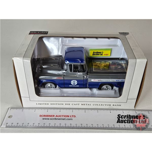 Truck Bank : New Holland 1957 Chevy (Spec Cast) (Box Measures : 4-3/4"H x 9"W x 4-3/4"D)
