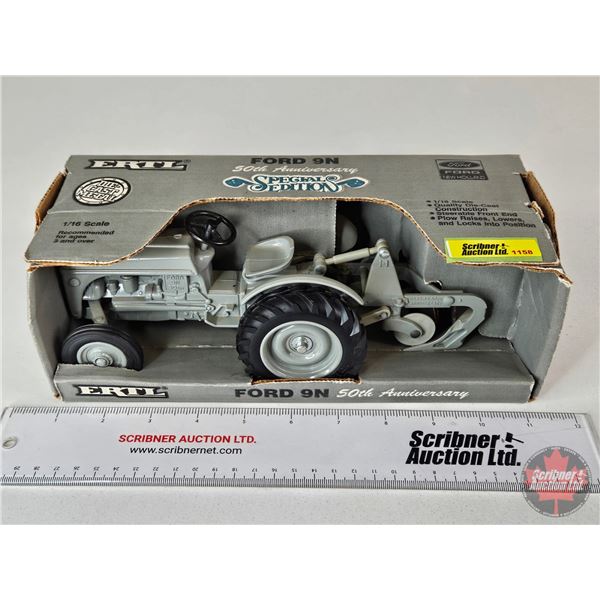 Ford 9N Tractor w/ 2 Bottom Plow : 50th Anniversary Special Edition (ERTL) (Scale 1:16) (Box Measure