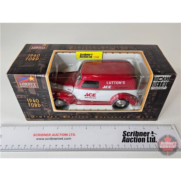 Truck Bank : 1940 Ford Ace Hardware (Spec Cast) (Box Measures : 4"H x 9-1/2"W x 4"D)