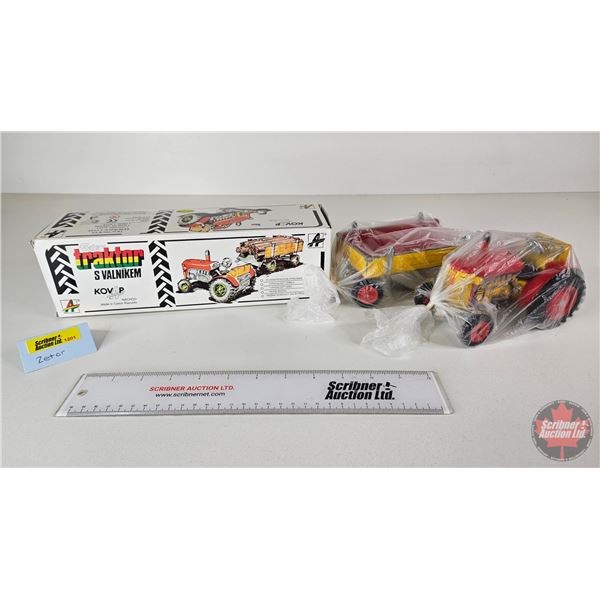 Zetor Tractor & Trailer Tin Toy (Kovap) (Box Measures : 4"H x 12"W x 3-1/2"D)