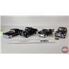 Image 1 : Variety of Black Metal Diecast Vehicles (4) :  - Cadillac - 1957 Chev Bel Air - Plymouth Truck - Che