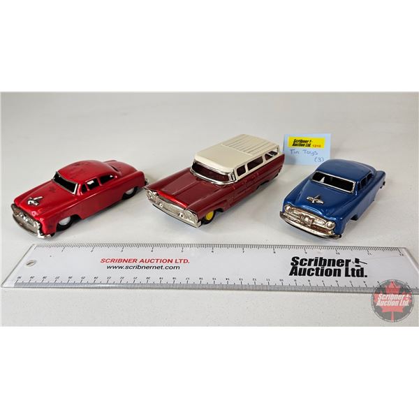 Vintage Tin Toy Cars (3)  (Longest Measures : 6-1/2")