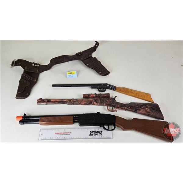 Vintage Toy Rifles (3) w/ Toy Cowboy Belt & Holster  (Longest Gun Measures : 27")