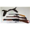 Image 1 : Vintage Toy Rifles (3) w/ Toy Cowboy Belt & Holster  (Longest Gun Measures : 27")
