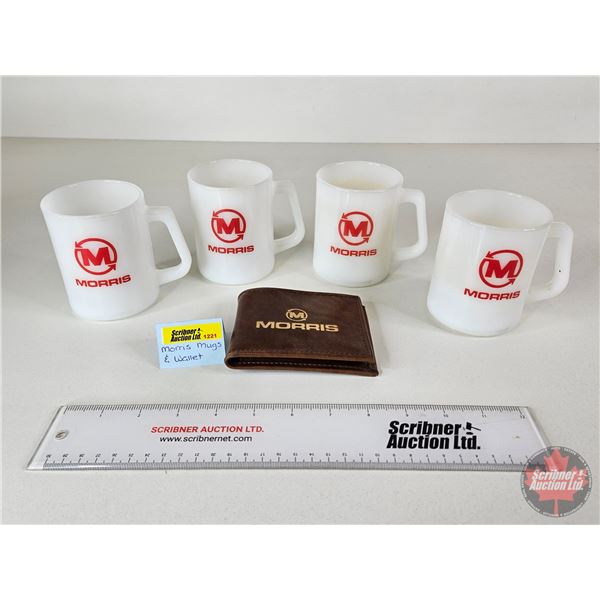 MORRIS Collector Combo:  - Vintage MORRIS Coffee Mugs (4) (Cups Measures : 4"H) - Men's Wallet (Naug
