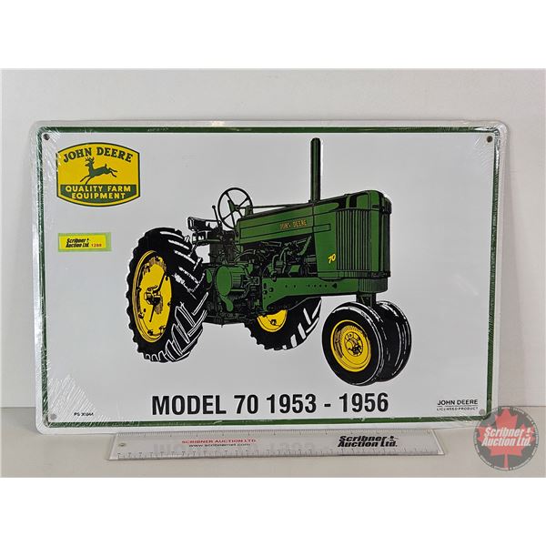 Single Sided Tin Embossed Sign : John Deere Model 70 (Measures : 12"H x 18"W)