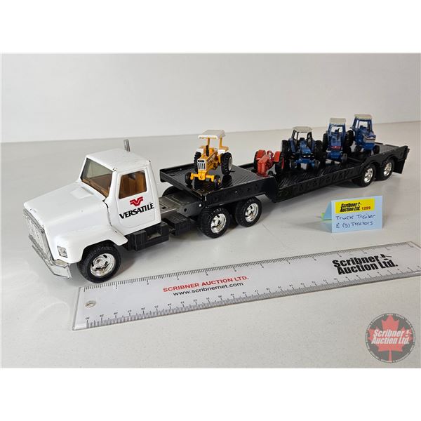 Pressed Steel Truck & Trailer (ERTL) c/w (5) (Scale 1:64) Tractors (Truck Total Length : 20")